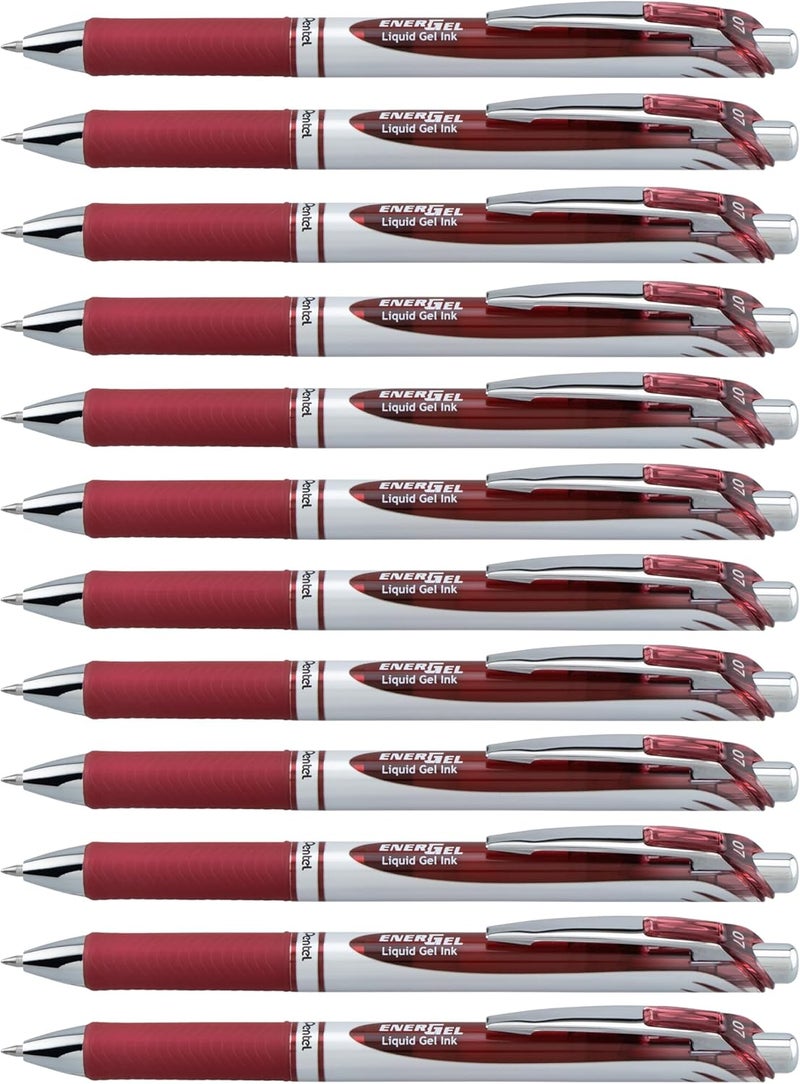 Pentel EnerGel RTX Retractable Liquid Gel Ink Pen, (0.7mm) Medium line, Burgundy Ink, Box of 12 Pens (BL77-BG) - Image 1
